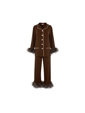 Luxury SLEEPER Brown Feather-Trim Pajama Set XS